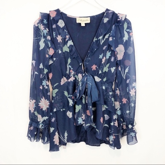 Cleobella Floral Long Sleeve Ruffle Tie Blouse XS - Picture 5 of 12